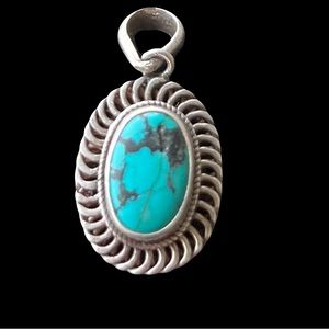 Vintage Navajo Turquoise Sterling Silver 925 Pendant 3/4”
